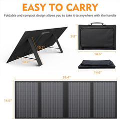 powkey folded panel next to water bottle showing compact size and easy transport benefit