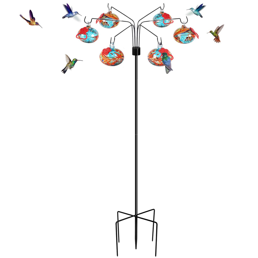 Pozfun phoenix tail blue front view showing colorful feeders and garden benefit