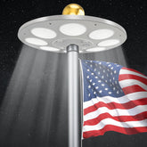 PPQ front view of solar flag light showing LEDs and housing for bright flag lighting