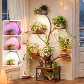 PRAISUN front view of assembled plant stand showing vertical display and space saving benefit