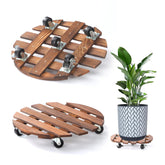 PRAQECZ front view of assembled 14-inch plant caddy showing stable round platform and five wheels for easy moving