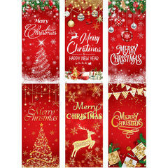 Preboun front view of six festive door covers showing coordinated holiday designs and instant impact
