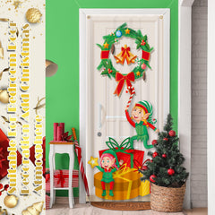 Preboun Santa door cover installed on an entryway adding instant festive curb appeal
