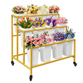 PROLEE front view of gold flower stand showing elegant tiered display and easy access