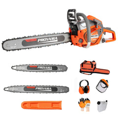 PROYAMA chainsaw front view showing compact power and controls