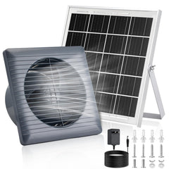Prozilon front view of fan and solar panel showing compact kit benefits