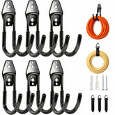 Pruite front packaging showing six heavy duty garage hooks and included hardware for easy storage