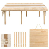 PSDRV front view of boho low picnic table showing compact profile and wood finish benefit portability