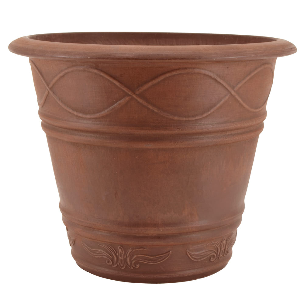 PSW Pot Collection front view of Western Weave planter showing terra cotta finish and curb appeal