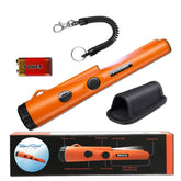PudiBe pinpointer front view showing orange housing for quick visibility and durable search