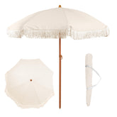 Punchau umbrella front view showing boho fringe and compact shade