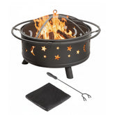 Pure Garden front view of fire pit showing round bowl and cutouts for ambiance