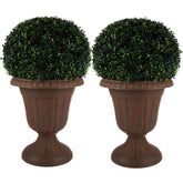 Pure Garden front view of two brown urn-style planters showing classic look and lightweight benefit