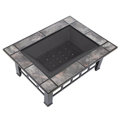 Pure Garden front view of marble tile fire pit showing stylish outdoor focal point