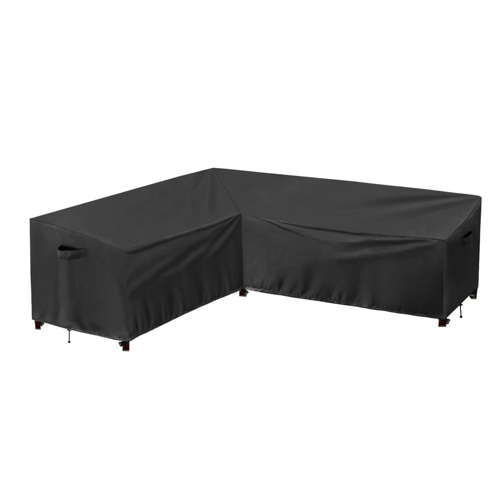PureFit front view of L-shaped cover protecting patio sofa and preventing water damage
