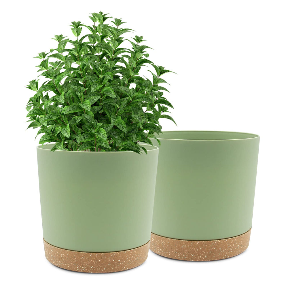 QCQHDU front view of two 10-inch pots showing modern matte finish and neat saucers