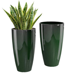 QCQHDU front view of two tall planters showing elegant round shape and curb appeal