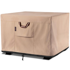 QH.HOME front view of cover protecting a square fire pit, ensures long-term protection
