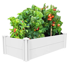 Qikdesign front view of white planter box showing neat raised edges and clean finish, enhances curb appeal