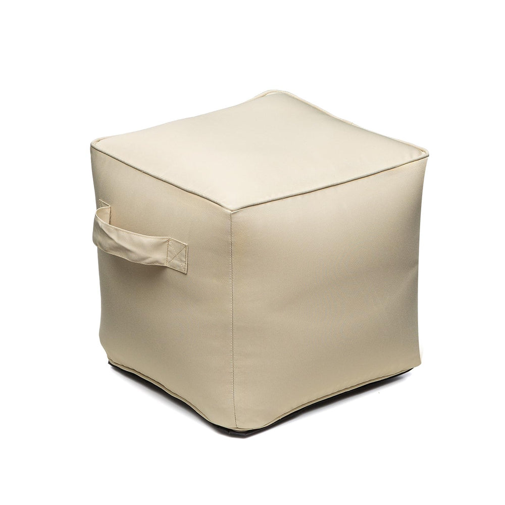 QILLOWAY beige pouf front view showing clean cube shape and versatile use