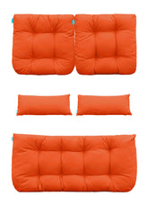 QILLOWAY front view of five-piece orange cushion set showing fit and bright color