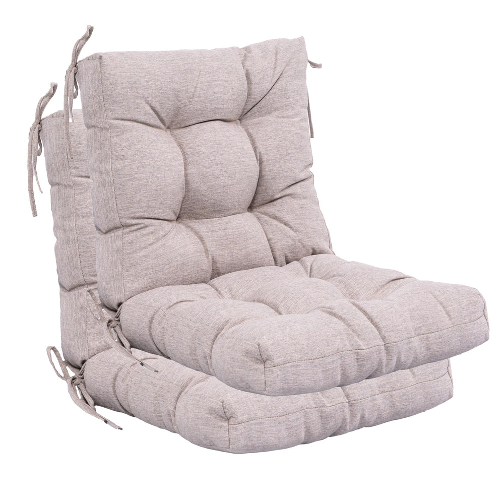 QILLOWAY front view of tan and grey outdoor cushions showing neat finish and renewed seating