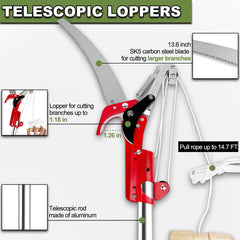 QNFANN pole extension detail showing telescopic locks for stable, adjustable reach