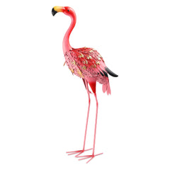 QNGCOLRCY front view of pink metal flamingo showing vibrant yard accent