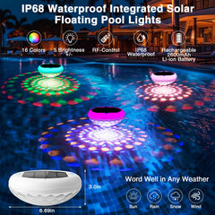 QOLNBY lights floating in pool at dusk creating festive evening atmosphere