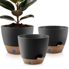 QRRICA front view of three black planters showing sleek design and convenience