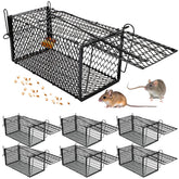 Qualirey front view of black metal trap showing door and mesh for safe capture