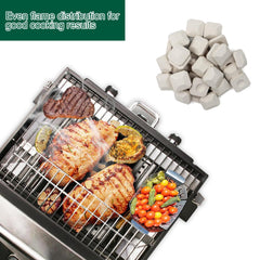 Quantfire briquettes arranged on burner pan to show improved heat distribution