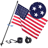 Quarut front view of complete flag pole kit showing assembled pole and flag, clear display benefit