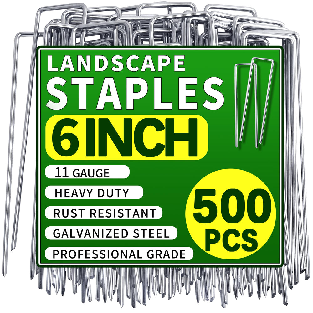 Qucuky front pack of 500 landscape staples showing quantity and size, ready to save time