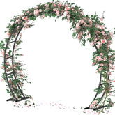 Queension front view of black metal arch showing full-sized ceremony backdrop and dramatic focal point