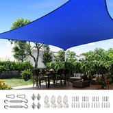 Quictent front packaging showing blue 24x24ft sail and hardware, visual convenience