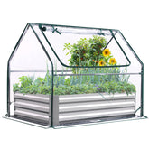 Quictent front view of raised garden bed showing compact greenhouse protection benefits