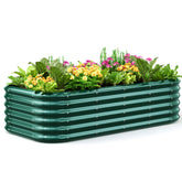 Quictent front view of oval raised garden bed showing tidy exterior and curb appeal