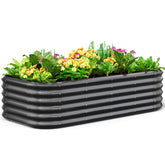 Quictent oval garden bed front view showing neat galvanized finish and shape benefit
