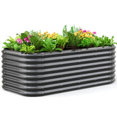 Quictent front view of oval galvanized garden bed showing capacity and finish