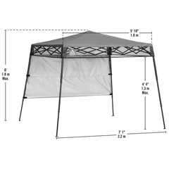 Quik Shade leg and pull-pin detail enabling single-person assembly