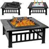 Quilushey front view of 32-inch square fire pit showing clean design and warmth