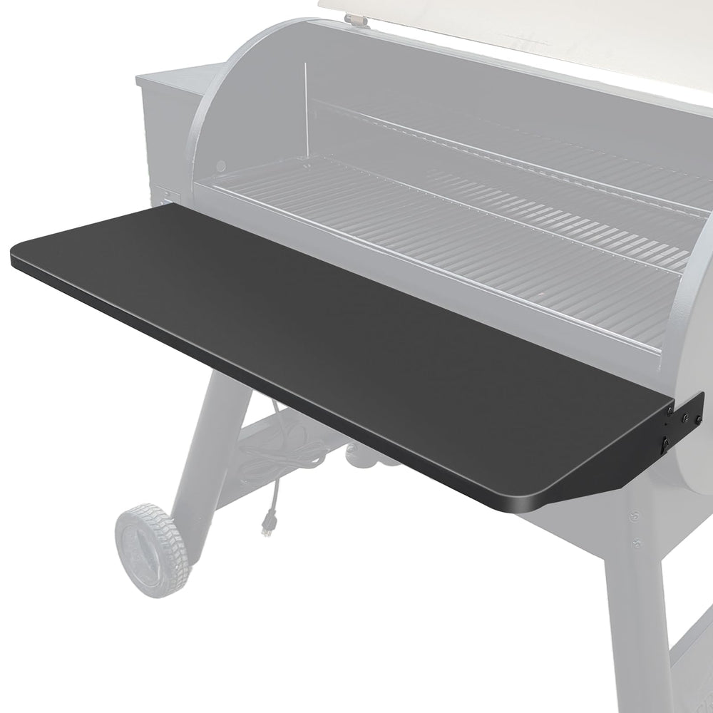 QuliMetal front view mounted on Traeger Pro 34 showing extra prep space