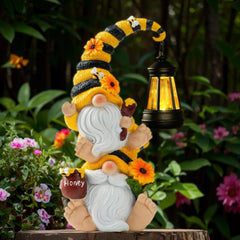 QZZP front view of bee gnome statue showing cheerful design and outdoor charm