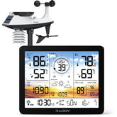 Raddy AG7 front display showing multi-parameter weather readouts and atomic time