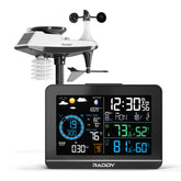 Raddy console front display showing weather data, easy-to-read information