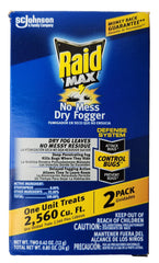 Raid MAX front packaging showing two fogger cups and coverage benefit