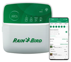 Rain Bird ARC6 front panel showing buttons and clear display for easy control