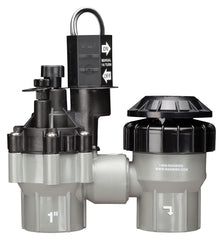 Rain Bird front view of valve showing threaded ports and vacuum breaker benefit