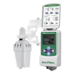 Rain Bird controller interface front view showing icons and easy programming benefits